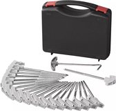 Campout Set van 20 Tentharingen 20 cm – Metalen Schroefharingen met Kunststof Haak voor Tent en Voortent – Inclusief Haringtrekker en Opbergkoffer – Grijs