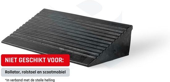 Rubberen Drempelhulp Schuur 10 cm - Toepassingsgebied: Buiten - Breedte: 60 cm - Hoogte: 10 cm - Diepte: 25 cm - Antislip - Oprijplaat - Drempelhelling - Oprijhelling