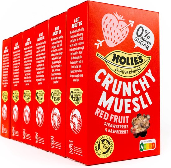 Holie's Crunchy Muesli Red Fruit 6x 400gr - ontbijtgranen - suikervrij - gezond - vegan