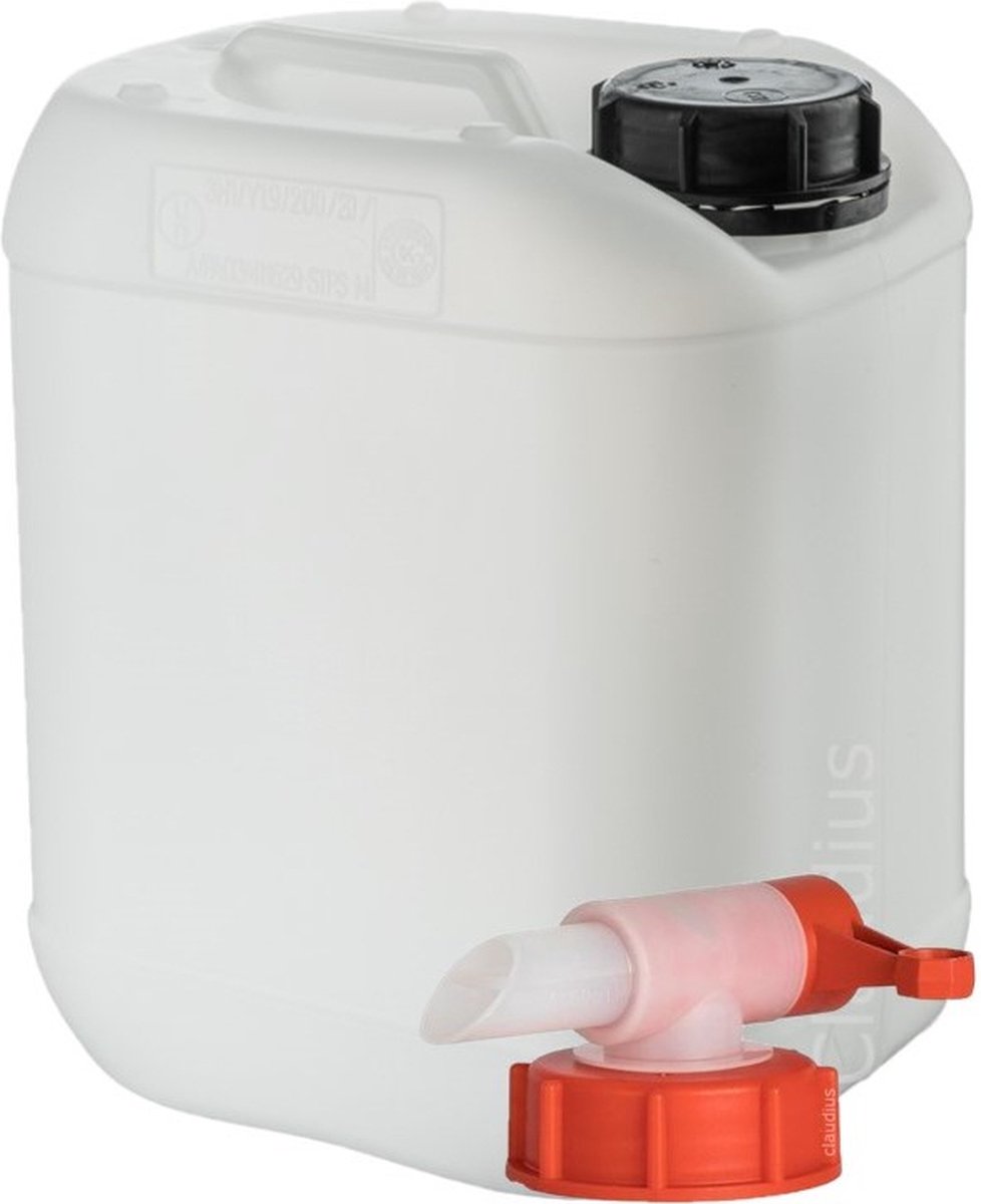 Jerrycan 5 liter wit | met kraan | geschikt voor water | UN gekeurd | benzine | handig stapelbaar | food grade | inclusief dop | totaal te legen | noodpakket