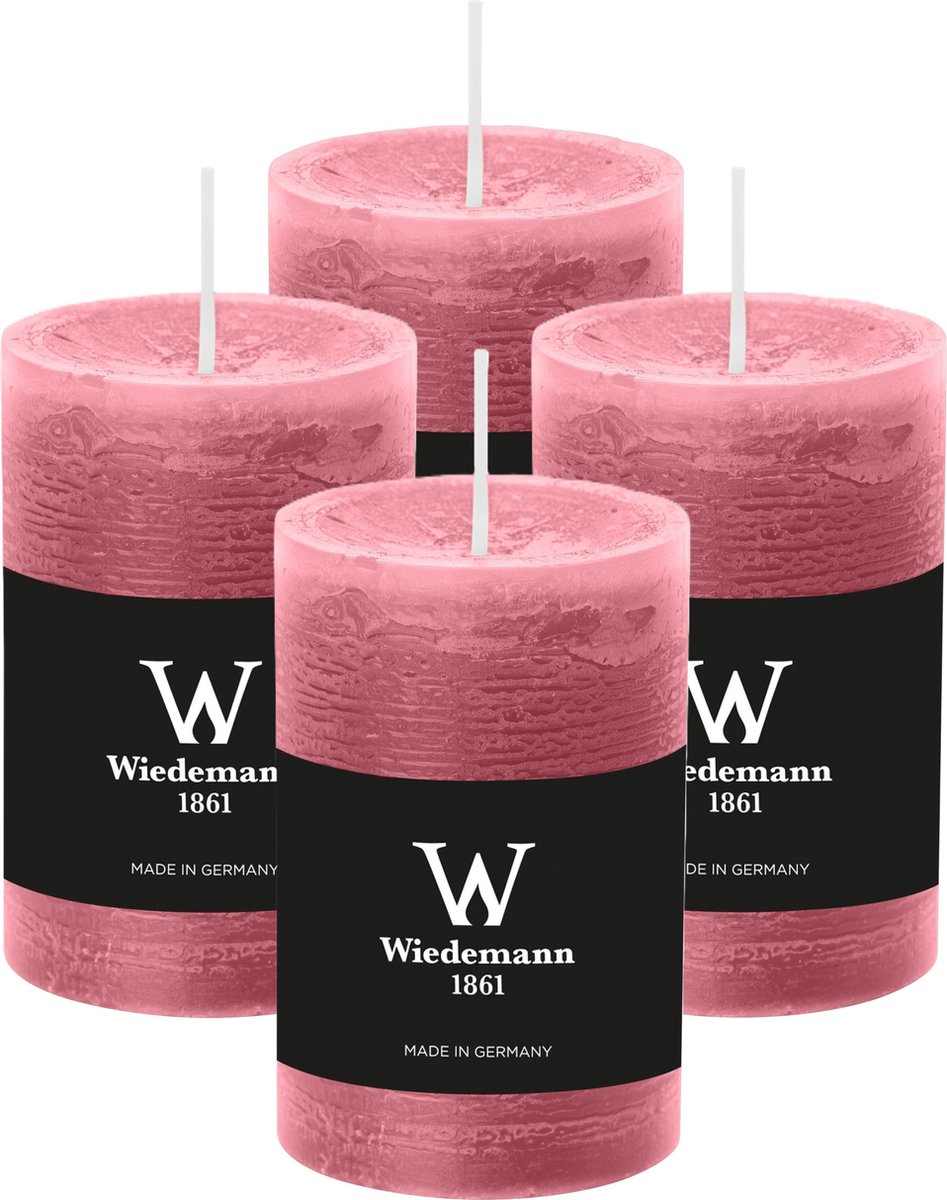 Wiedemann Cilinderkaars/stompkaars - 4x - rustieke kaars - oudroze - 6 x 9 cm - 30 branduren