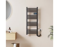 EMKE Elektrische Handdoekradiator - Met Smart Thermostaat - Mat Zwart - 96x40 cm - 300W - Badkamer Radiator - Elektrische Radiator