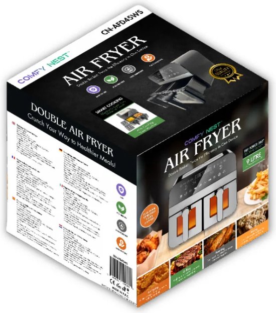 Comfy Nest, CNAFD45NB, Friteuse à air chaud, Air Fryer, numérique double panier 2400W 9L, cuisson saine et rapide, design moderne, facile à utiliser, idéale pour toute la famille - Noir Comfy Nest, CNAFD45NB, Friteuse à air chaud, Air Fryer, numérique double panier 2400W 9L, cuisson saine et rapide, design moderne, facile à utiliser, idéale pour toute la famille - Noir