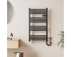 EMKE Elektrische Handdoekradiator - Met Smart Thermostaat - Mat Zwart - 96x54 cm - 500W - Badkamer Radiator - Elektrische Radiator