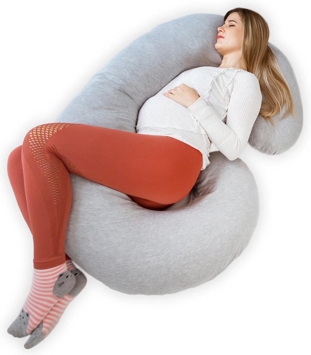 Goedkoopste Kolbray C-Shape zwangerschapskussen - Afneembare Hoes - Zijslaapkussen - Body Pillow - Lichaamskussen - Voedingskussen - Grijs -125x75x20cm