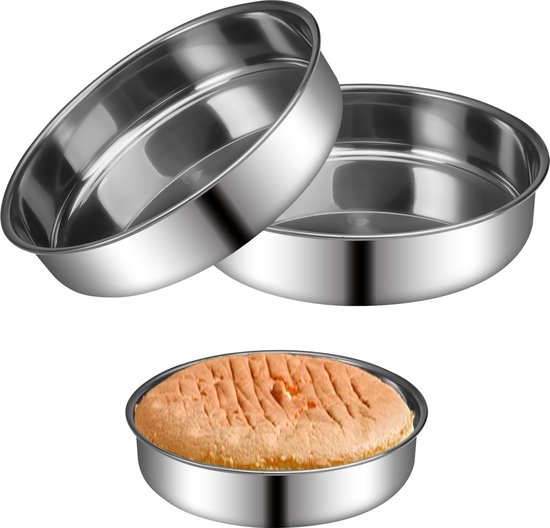 CHEUKYIU 2 Pieces Baking Sheet Set Stainless Steel Rectangular Baking Tray Small Mini Oven Plate Cake Plate for Baking, Cooking, Deep Rim, Clean and Dishwasher Safe, 25 x 20 x 5.3 cm