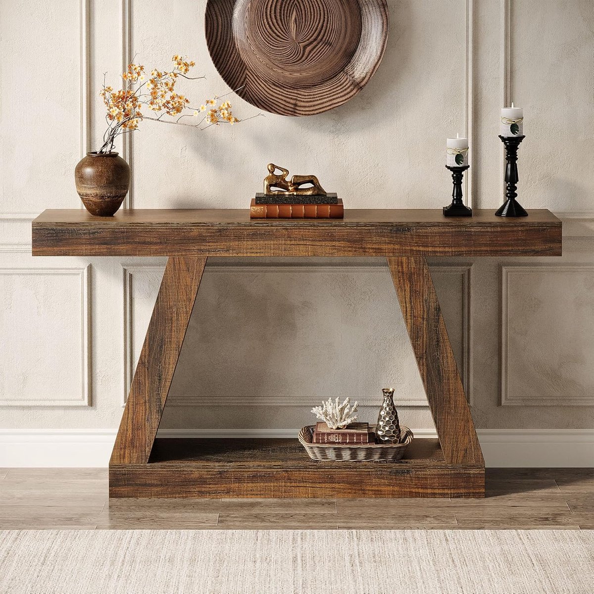 Tribesigns - Consoletafel - Dressoirtafel - Industrieel - Bijzettafel - Hout/Metaal - Zwart/Bruin - 30 x 140 x 80 cm thumbnail 2