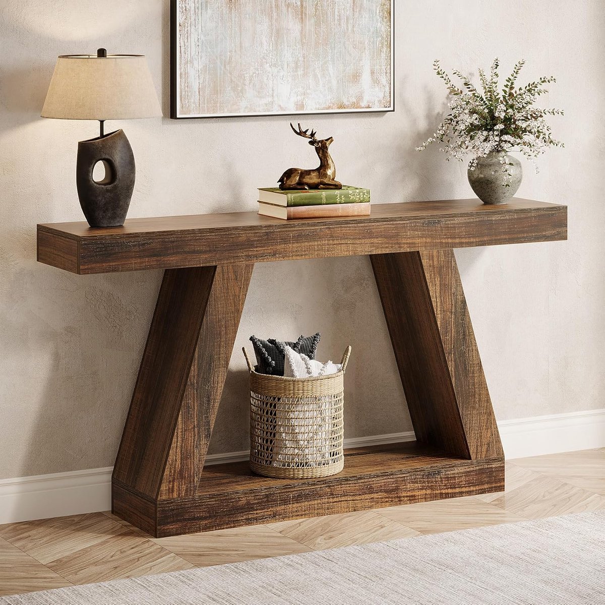 Tribesigns Consoletafel - Dressoirtafel - Industrieel - Bijzettafel - Hout/Metaal - Zwart/Bruin - 30 x 140 x 80 cm