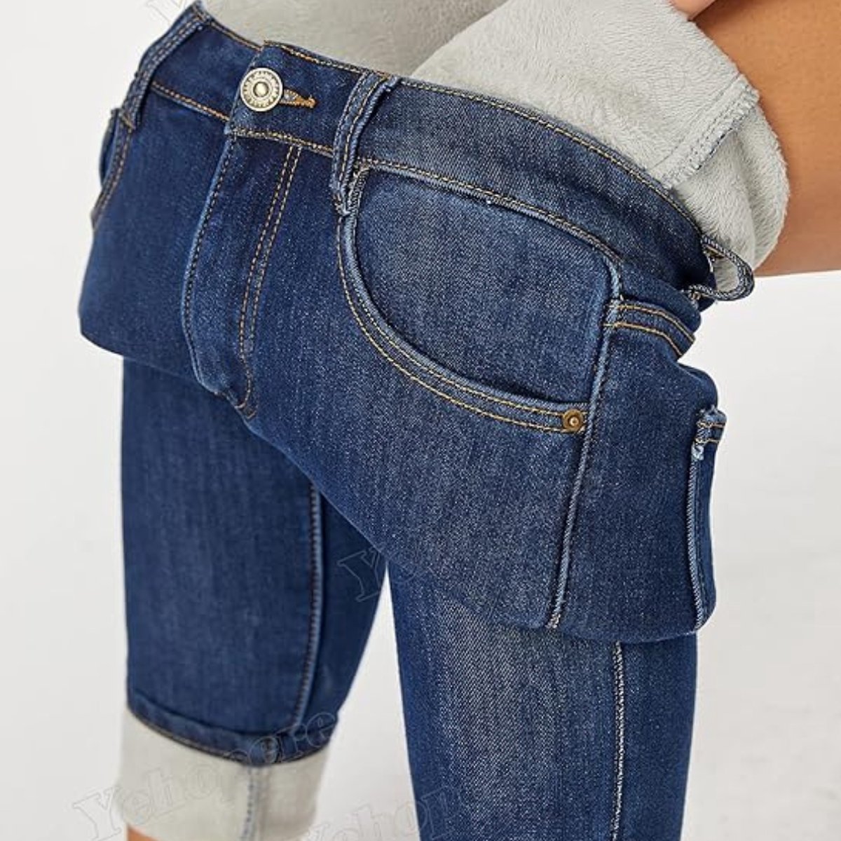 Merlvida Dames Winterjeans - Hoge Taille Fleece Gevoerde Skinny Jeggings, Stretch Thermo Broek voor Warmte, Push-Up Effect, Denim Legging voor Koud