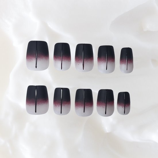 Foto: Press on nails handgemaakte press on nagels donkerrode korte coffin nagels midnight eclipse maat xs