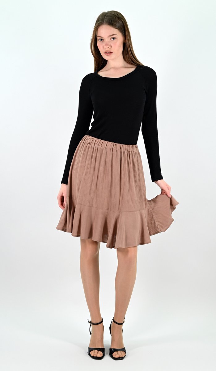 YesMooi - Bruine Mini Rok met Volants - M (38)