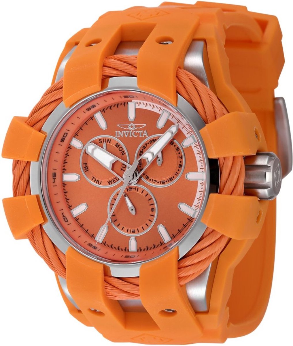 Invicta Bolt 47836 Heren Horloge - Waterdicht - Analoog - Quartz Uurwerk - Roestvrij Staal met oranje Wijzerplaat - 50mm