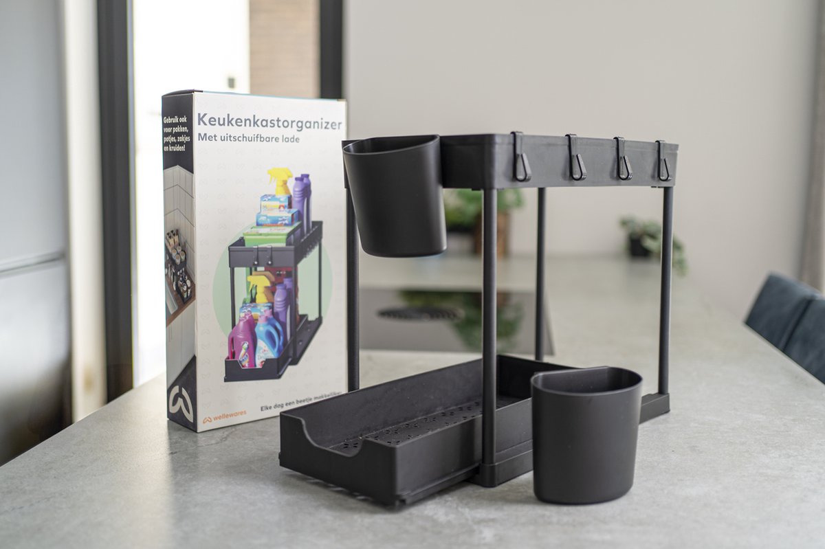 Wellewares - Keukenkast Organizer - Gootsteenkast Organizer met Uitschuifbare Lade Gootsteen - Zwart — cadeau in Cadeau-ideeën - foto 7