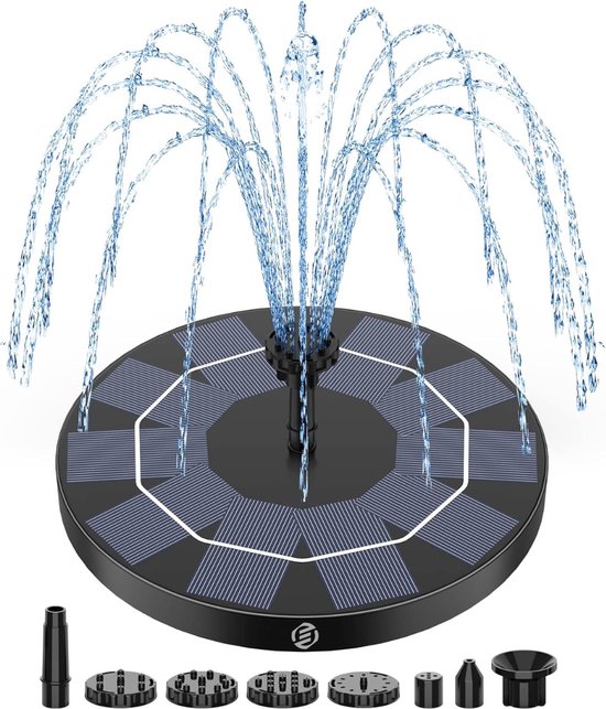 Biling 12 W Solar vijverpomp, 450 l/u, stille zonne-pomp met 4 Biling 12 W Solar vijverpomp, 450 l/u, stille zonne-pomp met 4