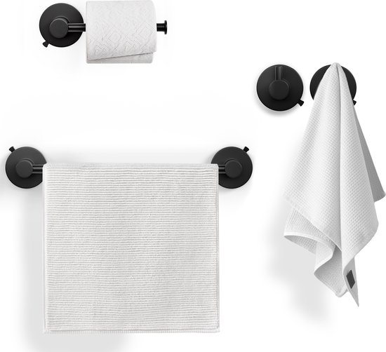 Handdoekhouder voor de badkamer, handdoekenrek, mat zwart, met handdoekhouders en