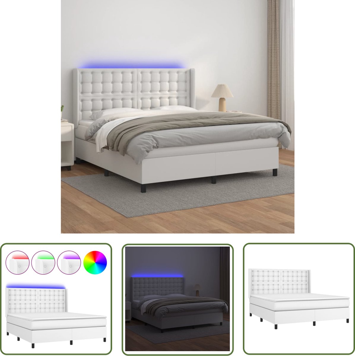 The Living Store Boxspring - LED - Kunstleer - 180x200 - Wit