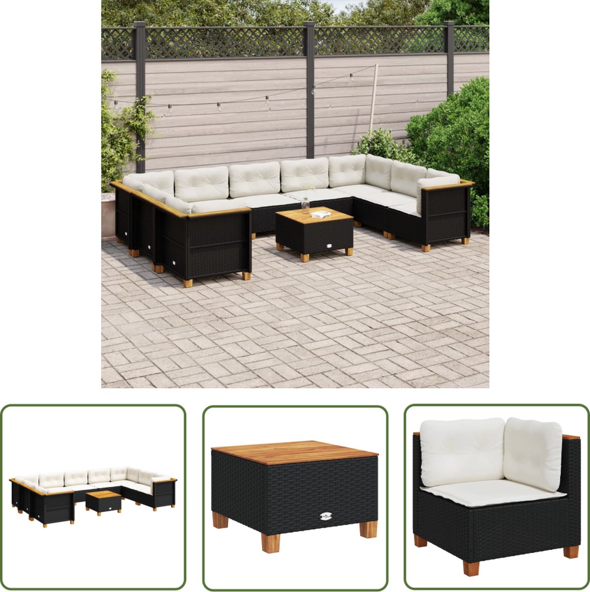 The Living Store 10-delige Loungeset met kussens poly rattan zwart - Loungeset - Outdoor Furniture - Tuinlounge - Lounge Set - Tuinmeubels