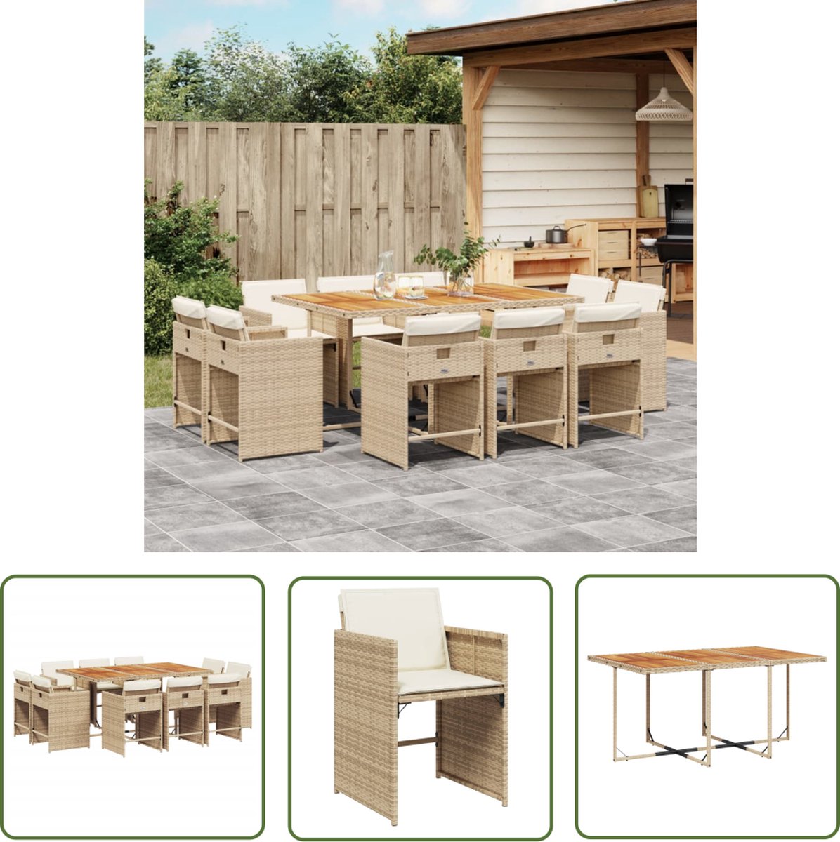 11-delige poly rattan beige tuinset met kussens - The Living Store.