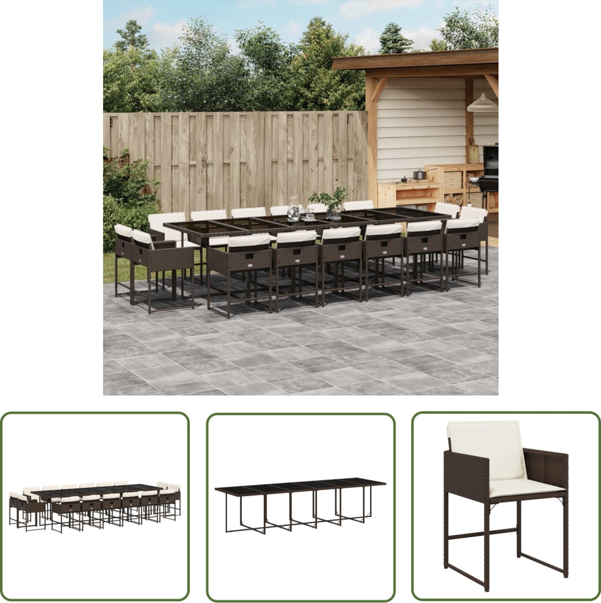 The Living Store 17-delige Tuinset met kussens poly rattan bruin - Tuinsets - Buitendecoratie - Eetkamerset - Lounge Set - Pe Rattan