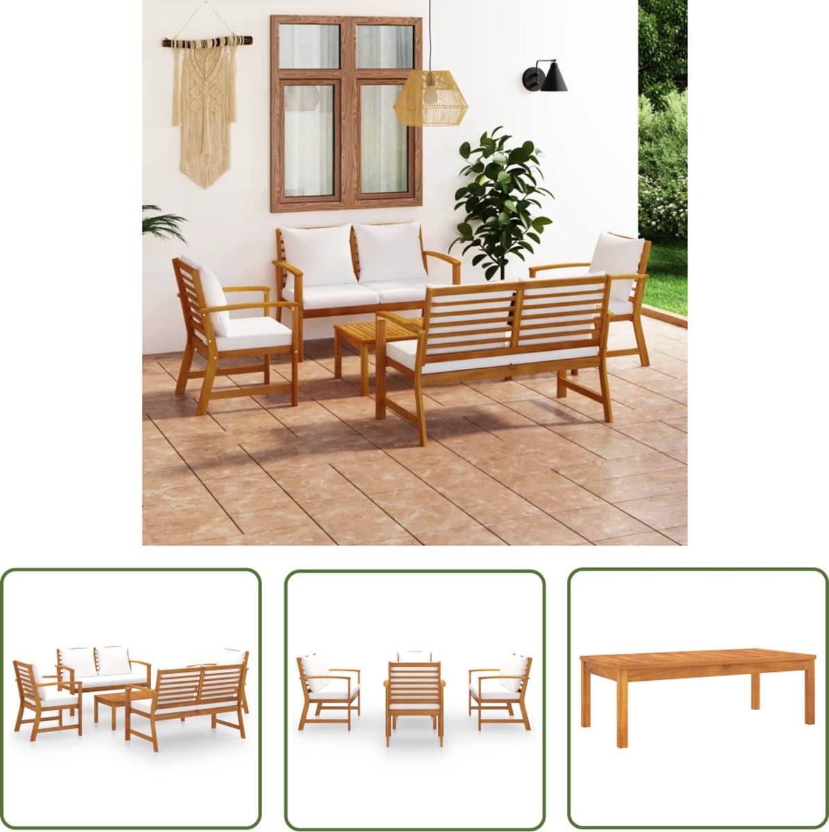 The Living Store 5-delige Loungeset met kussens massief acaciahout - Loungeset - Acacia Hout - Tuinset - Buitendecoratie - Lounge Stoel