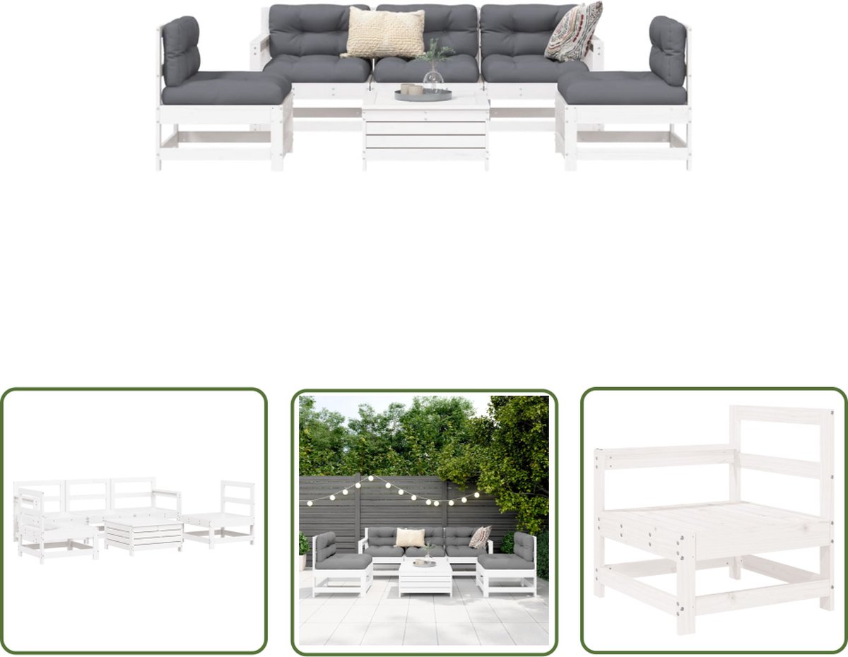 Loungeset van massief wit grenenhout voor buiten - Tuinmeubelcollectie.