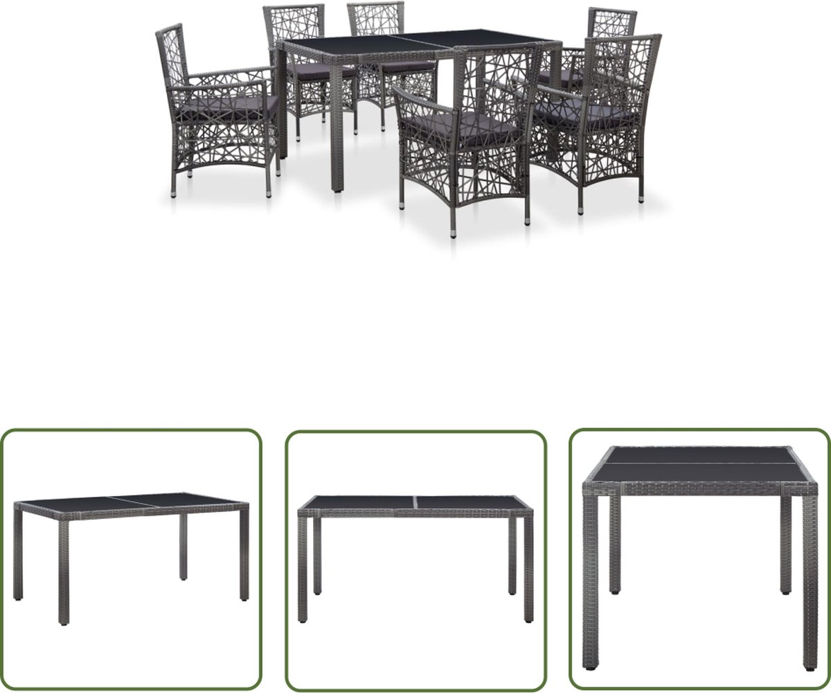 The Living Store 7-delige Tuinset poly rattan grijs - Eetset - Tuinset - Buitentafel - Lounge Set - Terrassen Meubilair