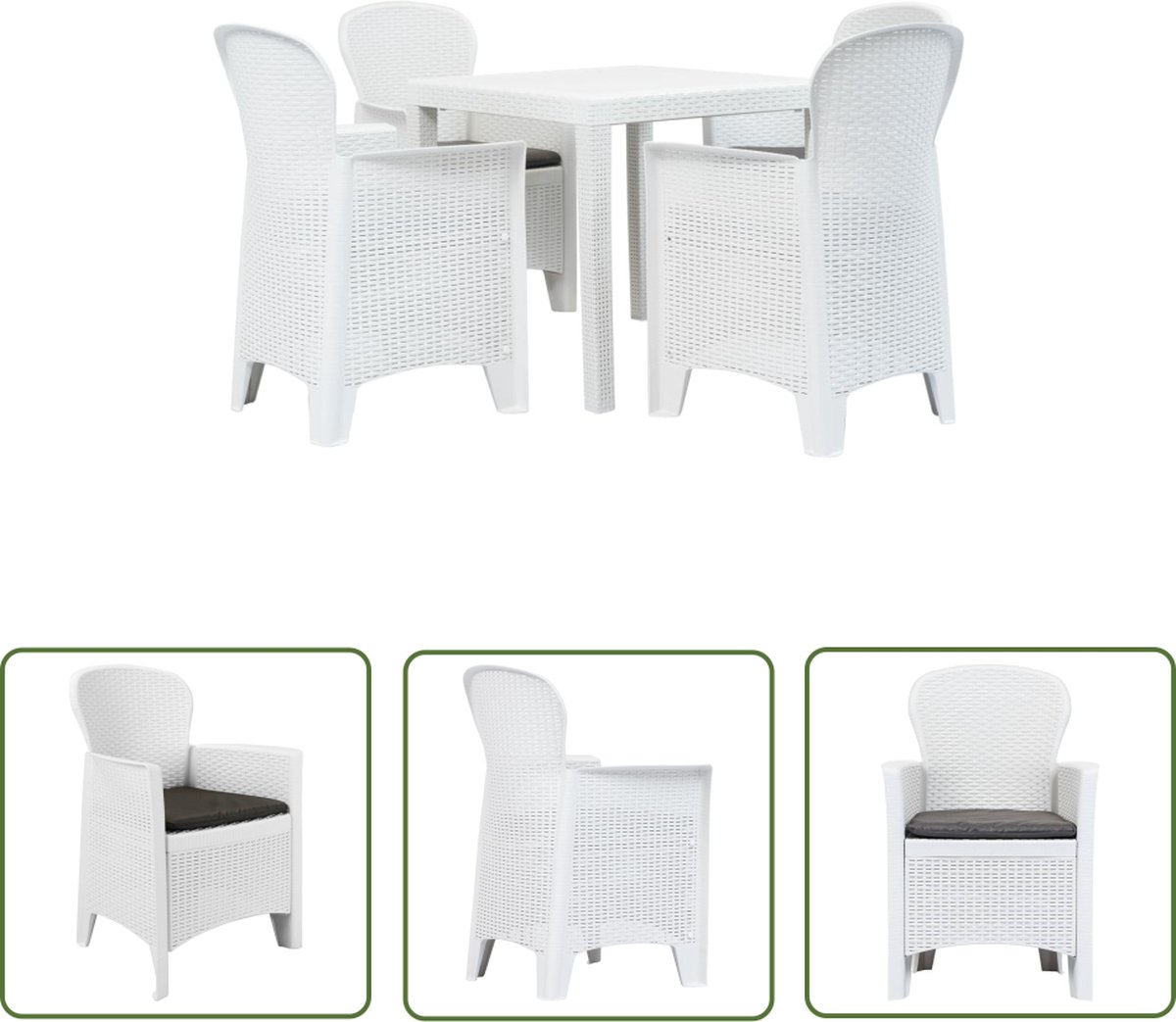 The Living Store 5-delige Tuinset rattan-look kunststof wit - Tuinstoel - Tuinset - Buitentafel - Lounge Set - Eetkamerset
