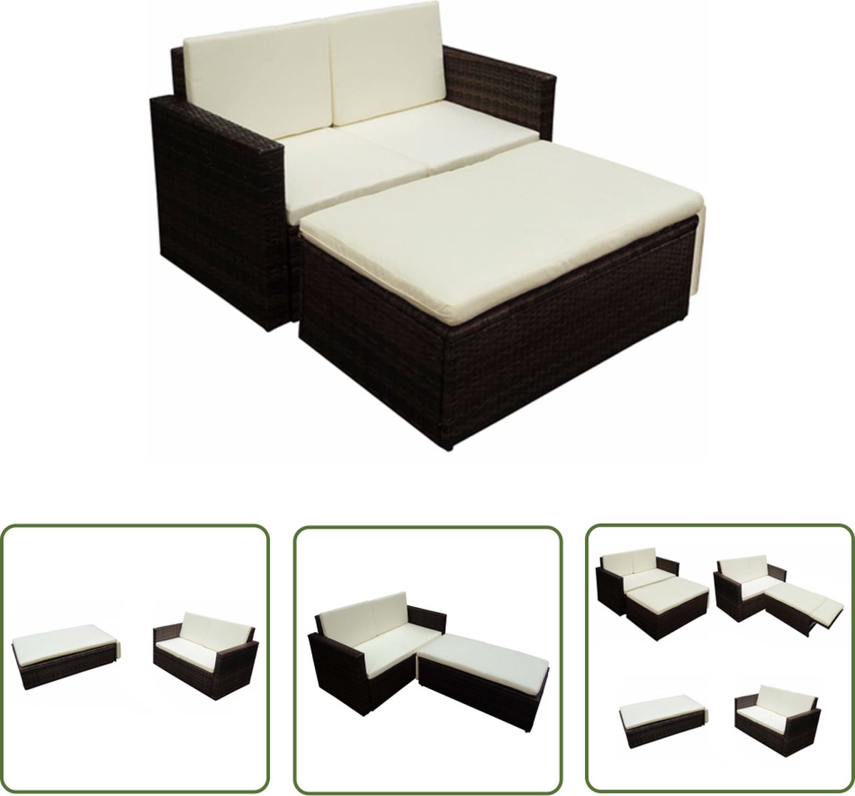 Bruine polyrattan loungeset met kussens voor buiten - Tuinmeubilair.