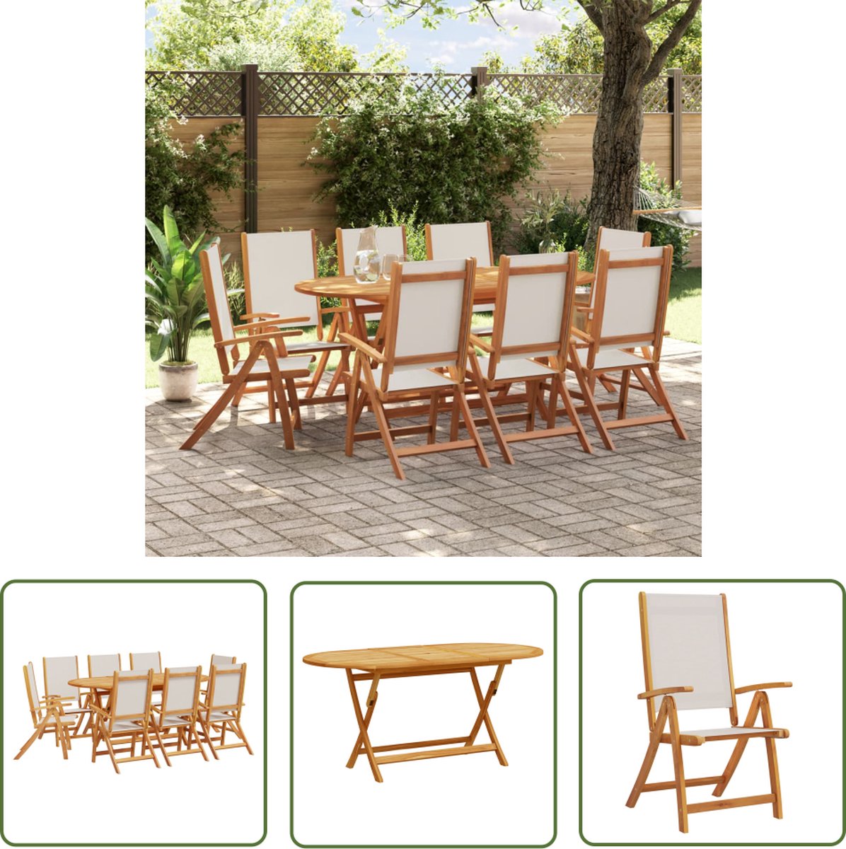 The Living Store 9-delige Tuinset massief acaciahout en textileen - Tuinmeubleset - Acacia Hout - Eetkamerset - Buitentafel - Tuinstoelen The Living Store 9-delige Tuinset massief acaciahout en textileen - Tuinmeubleset - Acacia Hout - Eetkamerset - Buitentafel - Tuinstoelen - Afbeelding 1