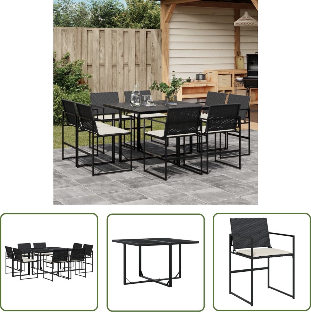 Zwarte poly rattan tuinset met 9 delen - The Living Store.