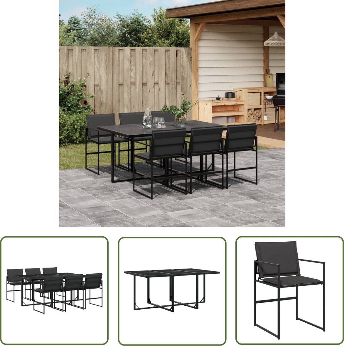 Tuinset met zwarte textileen kussens voor 6 personen - Outdoor meubilair.