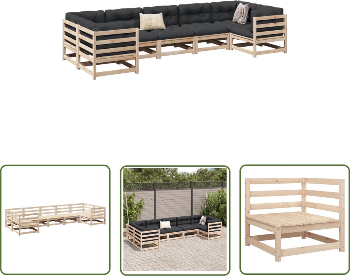 The Living Store 7-delige Loungeset massief grenenhout - Tuin Lounge Set - Grenenhout Loungebank - Tuinset - Outdoor Furniture - Houten Bank