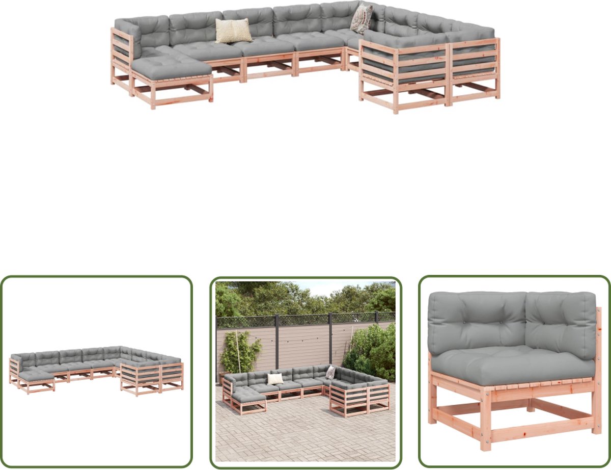 The Living Store 10-delige Loungeset met kussens massief douglas vurenhout - Loungeset - Tuinset - Buitendecoratie - Loungehoek - Douglas Hout