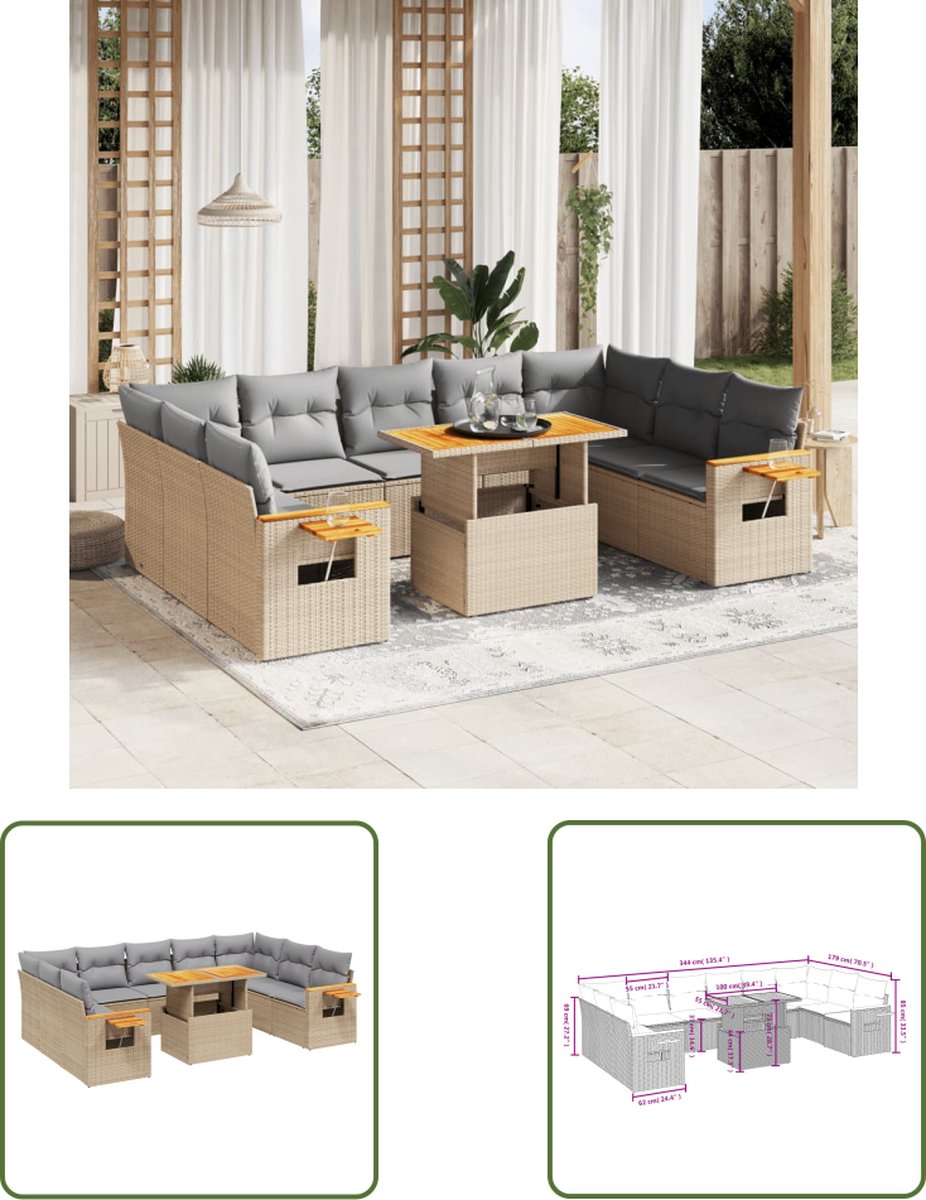 Tuinset met beige poly rattan kussens - Loungeset - Buitendecoratie