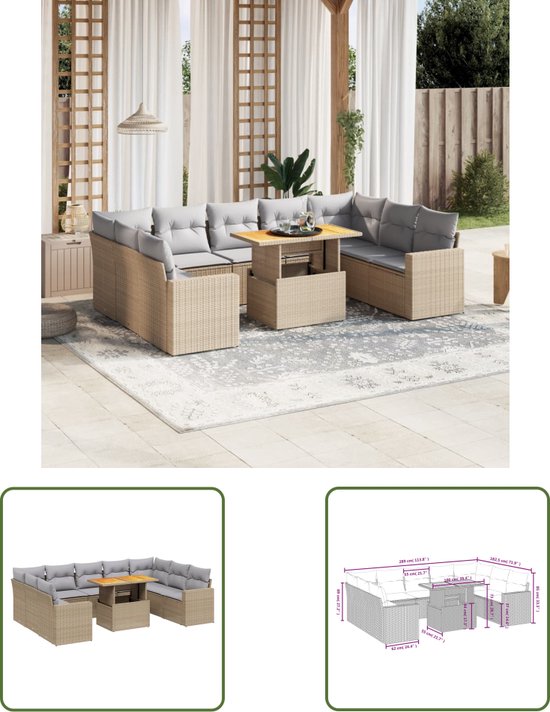 Oviala Modulaire Tuinmeubelset – 5-delig, Beige, Met Chaise Longue, Poef En 2 Zitbanken