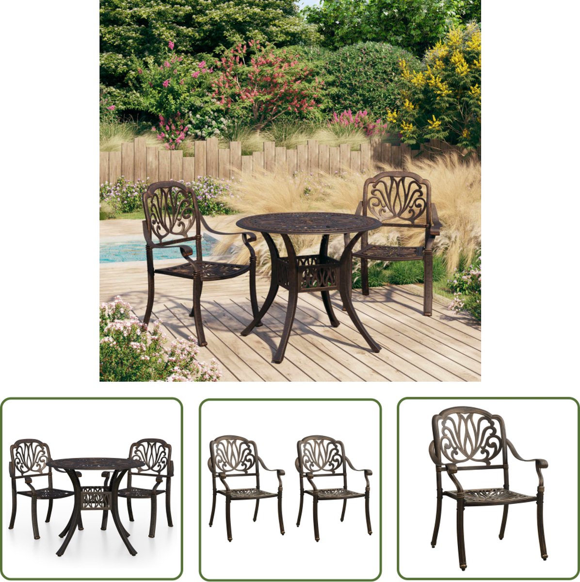 Bronskleurige 3-delige gietaluminium Bistroset voor buiten - The Living Store