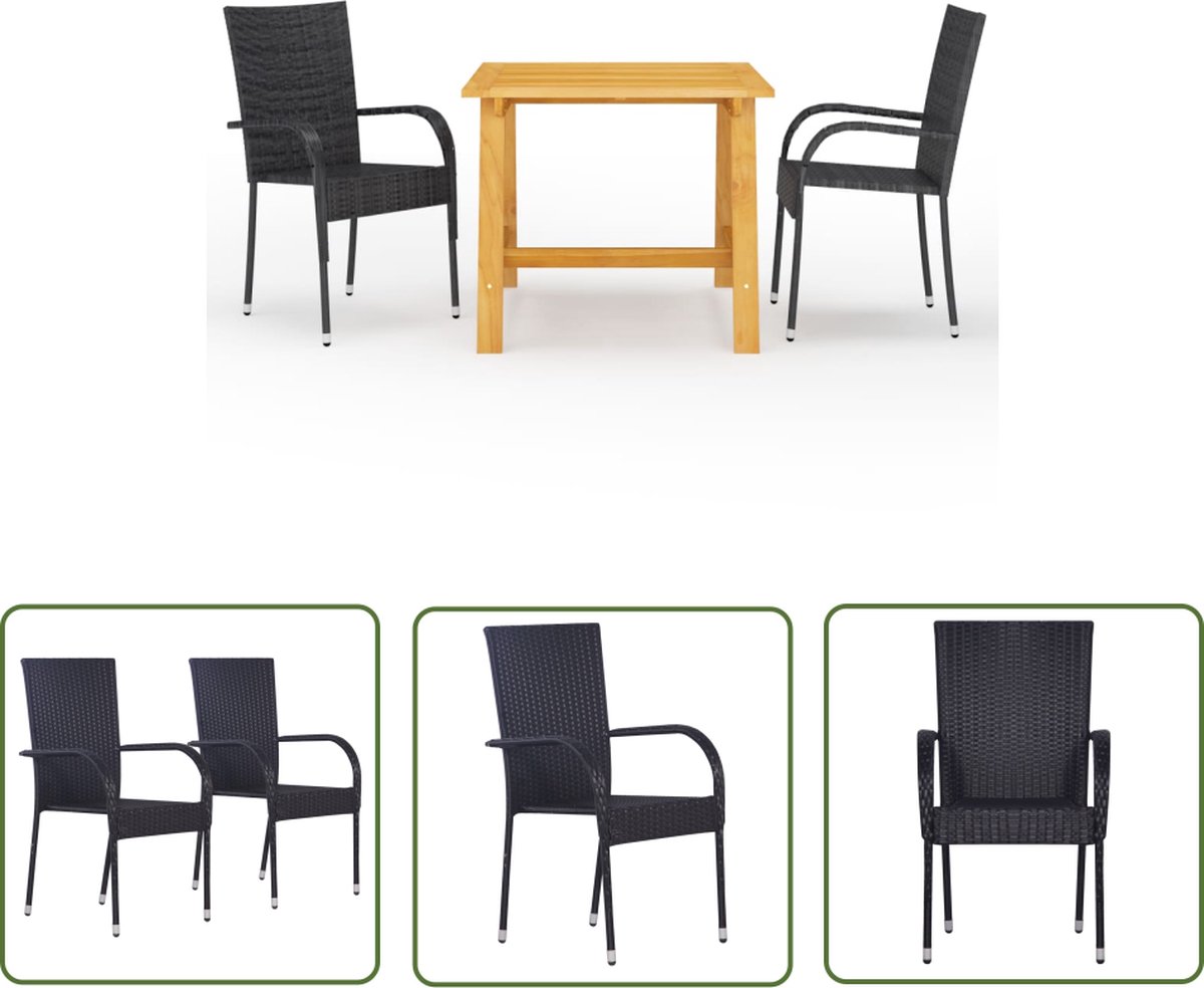 The Living Store 3-delige Tuinset zwart - Tuinstoel - Eetkamerset - Buitentijd - Terras Meubilair - Acacia Hout