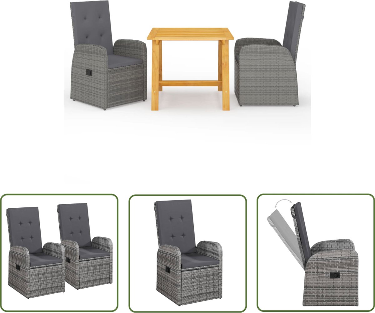 The Living Store 3-delige Tuinset grijs - Eetkamerstoel - Tuinset - Acacia Hout - Tuinbank - Buitentafel