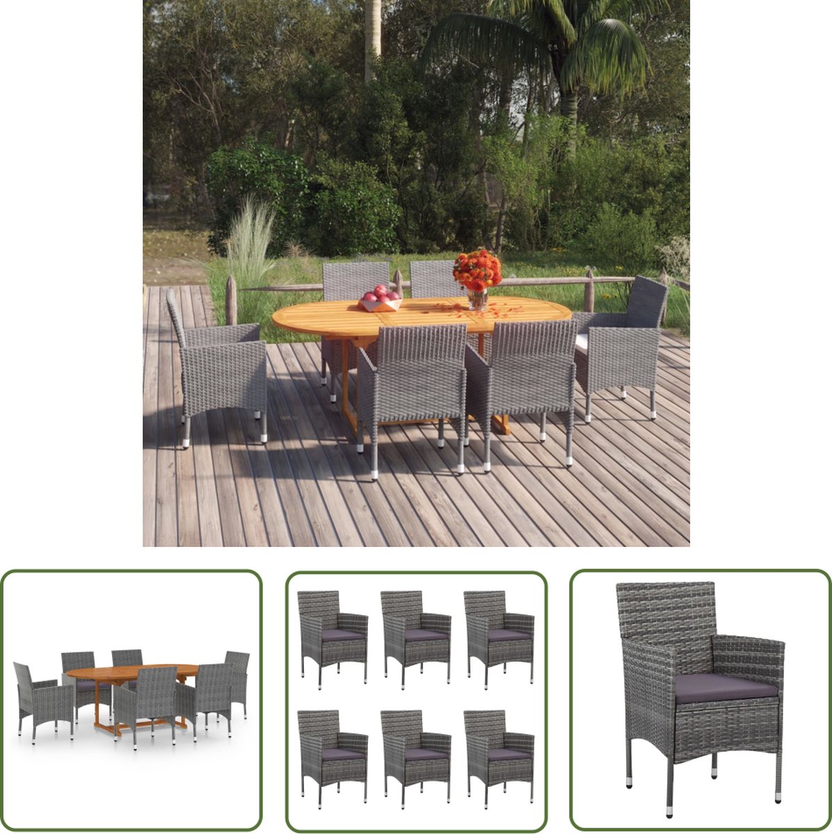Tuinset poly rattan grijs - The Living Store - Eetkamerset - Lounge Set