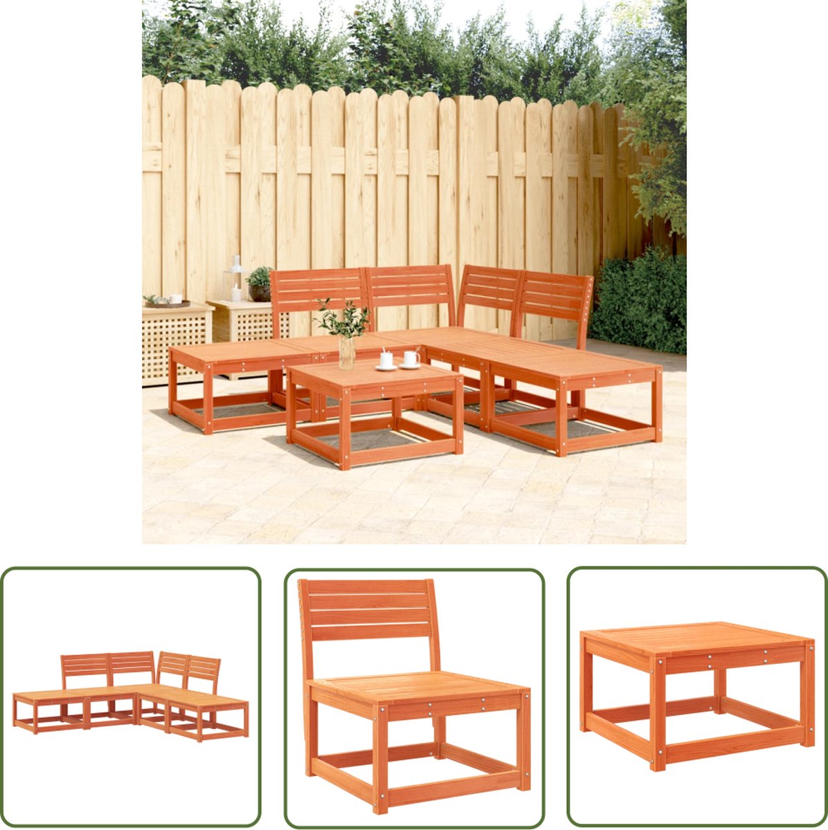 Massief grenenhouten loungeset in wasbruine kleur voor buiten - Tuinmeubelen.