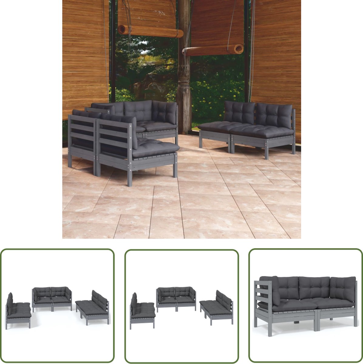 The Living Store 6-delige Loungeset met kussens massief grenenhout - Loungeset - Tuinset - Hout Meubel - Grenenhout - Lounge Bank