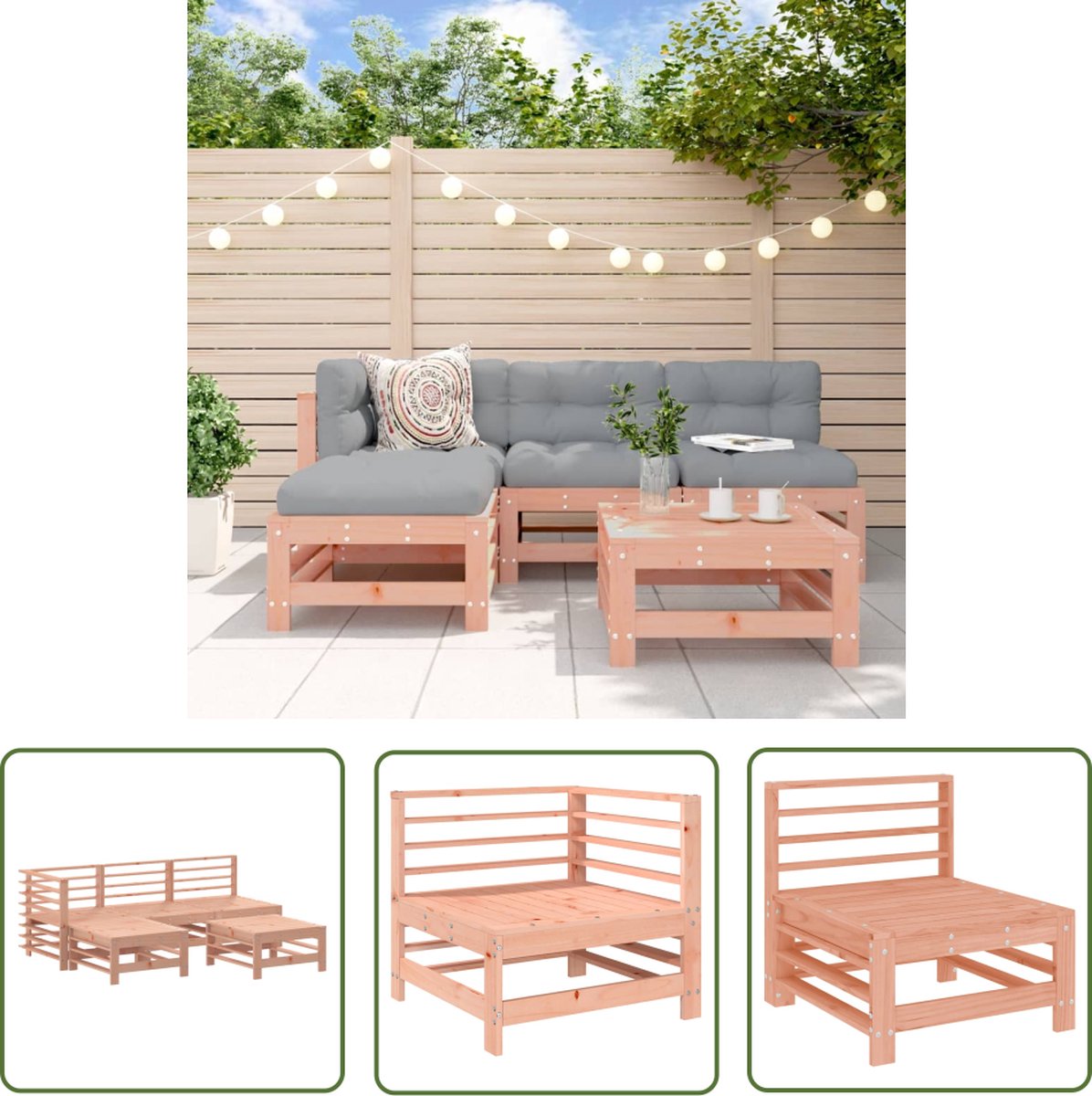 The Living Store 5-delige Loungeset massief douglashout - Loungeset - Tuinset - Loungebank - Bankje - Buitendecoratie