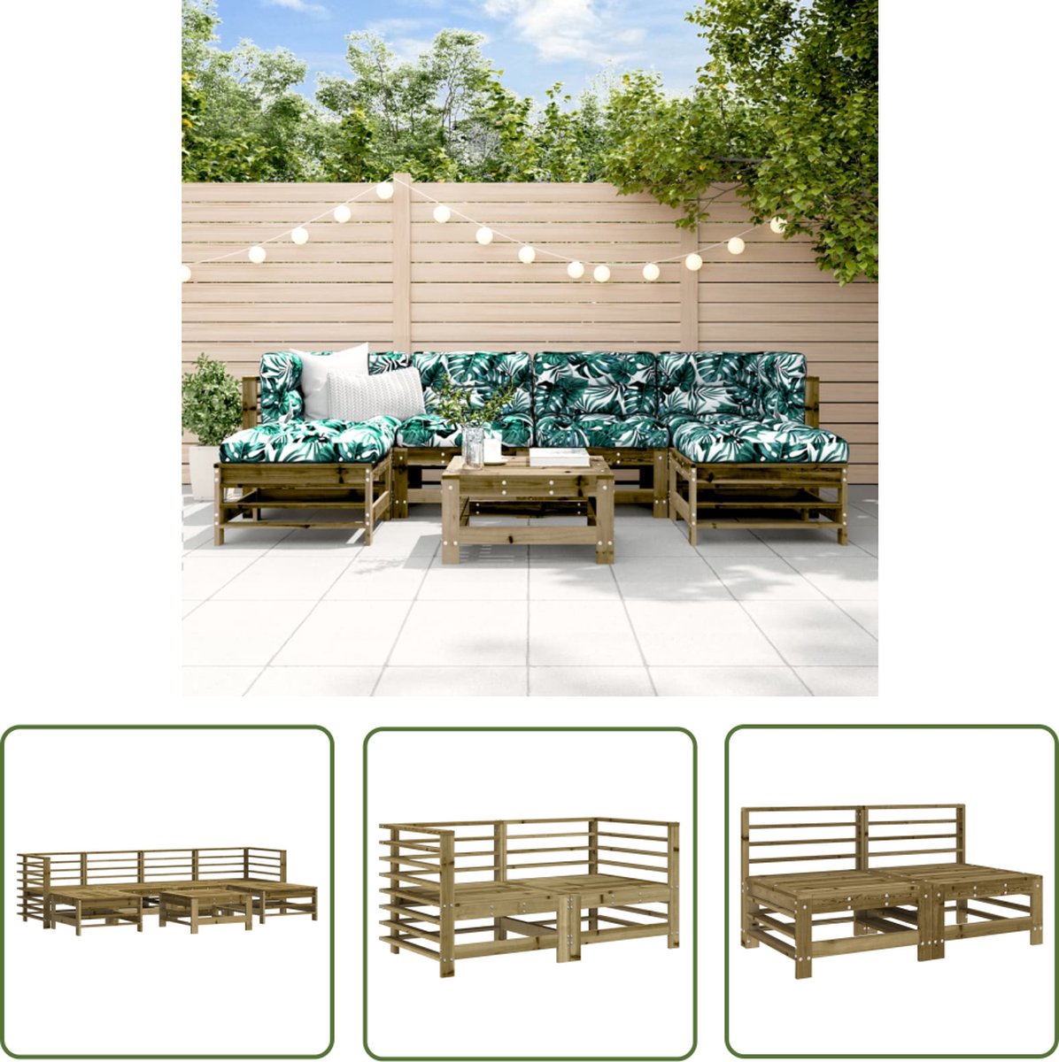 The Living Store 7-delige Loungeset geïmpregneerd grenenhout - Loungeset - Tuinset - Tuinmeubel - Grenenhout - Outdoor Furniture