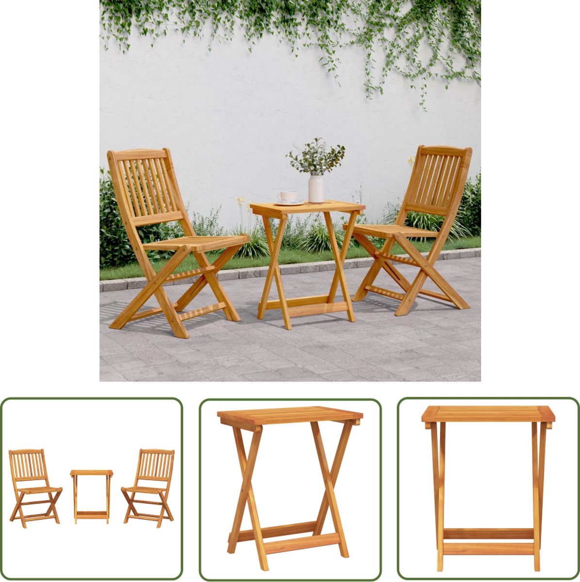 The Living Store 3-delige Tuinset inklapbaar massief acaciahout - Tuinbank - Acacia Hout - Vouwtafels - Buitentijd - Lounge Set