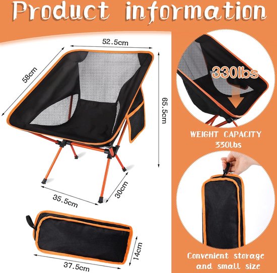 Chaise de camping pliable avec sac de transport – Légère et respirante