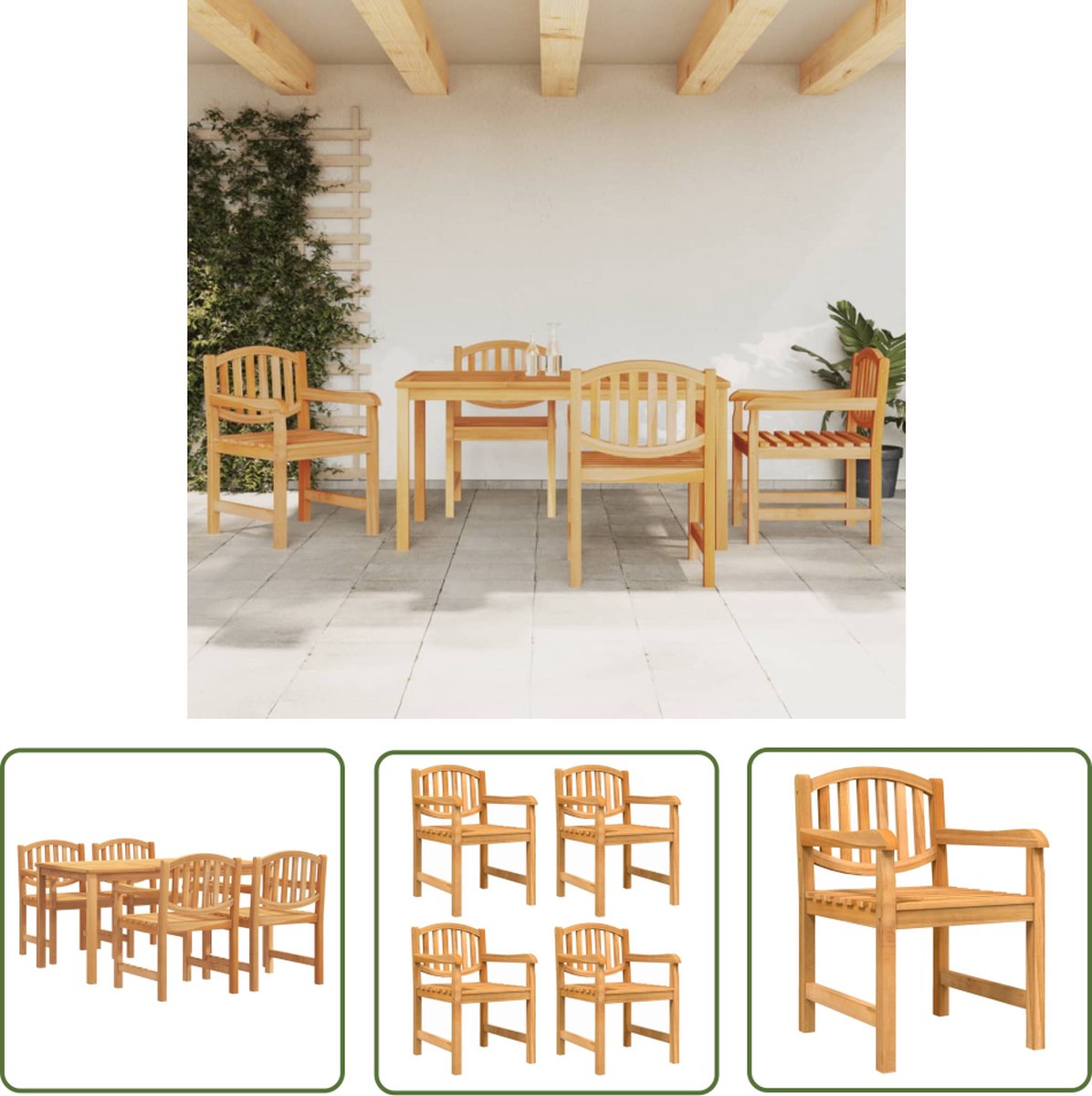 The Living Store 5-delige Tuinset massief teakhout - Tuinmeubels - Teak Hout - Eetkamerset - Buitentafel - Buistolen