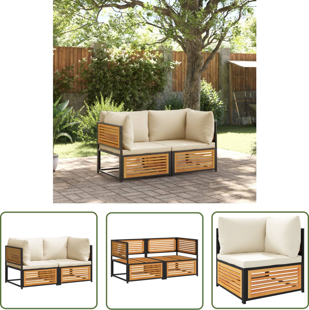 The Living Store 2-delige Loungeset met kussens massief acaciahout - Loungeset - Tuinset - Acacia Hout - Lounge Stoel - Buitendecoratie