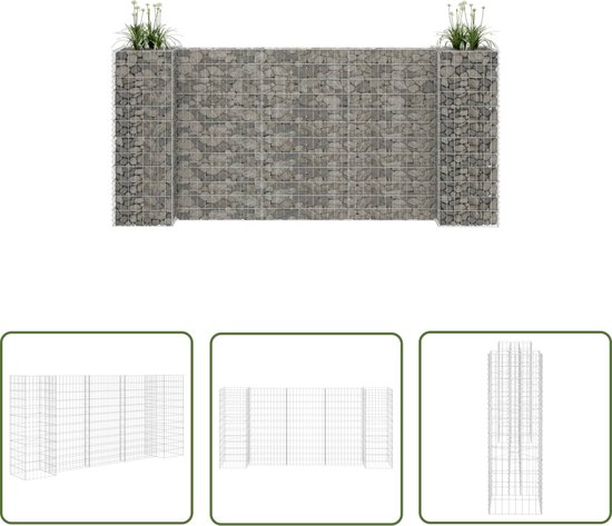 Jardinière en gabion The Living Store 260x40x120 cm - Argent - Fils d'acier - Grillage 10x5 cm - Fil 3,5 mm - Haute capacité de charge