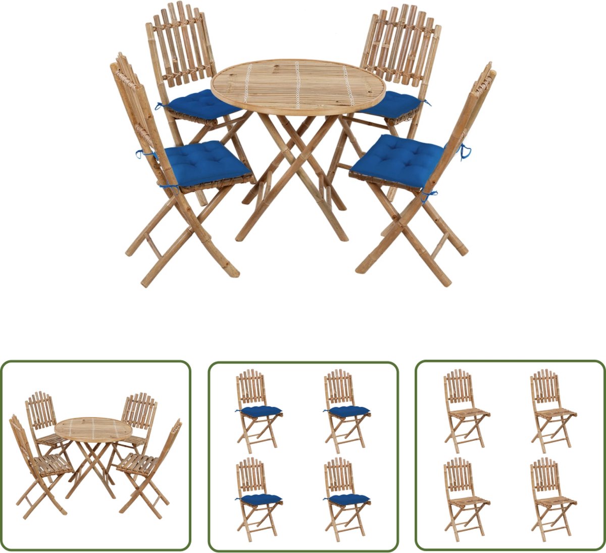 The Living Store 5-delige Tuinset inklapbaar met kussens bamboe - Bamboetuinset - Tuinbank - Buitentijd - Lounge Set - Bistrotafel The Living Store 5-delige Tuinset inklapbaar met kussens bamboe - Bamboetuinset - Tuinbank - Buitentijd - Lounge Set - Bistrotafel - Afbeelding 1