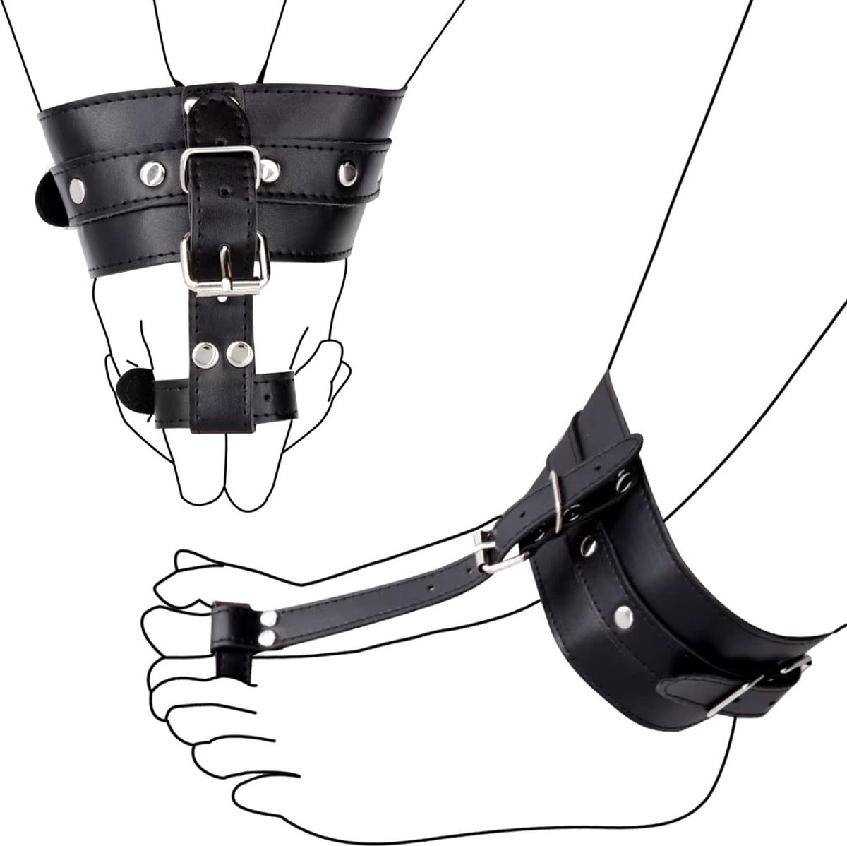 Goedkoopste Enkel en tenen bondage – Zwart - Faux Lederen Handboeien – BDSM boeien - Been vastbinden